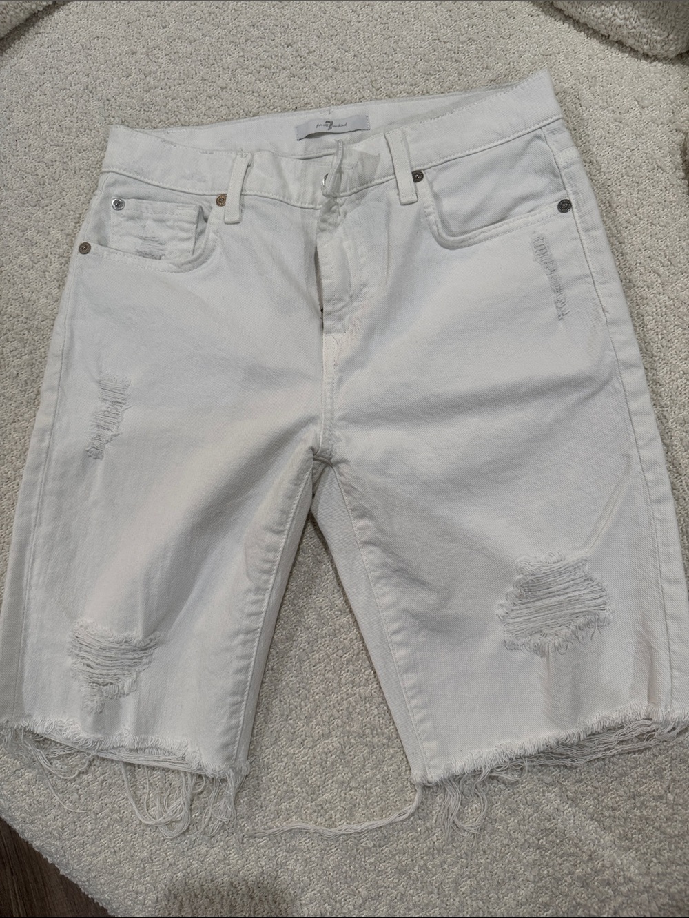7 For All Mankind Women's White Distressed Denim Bermuda Shorts